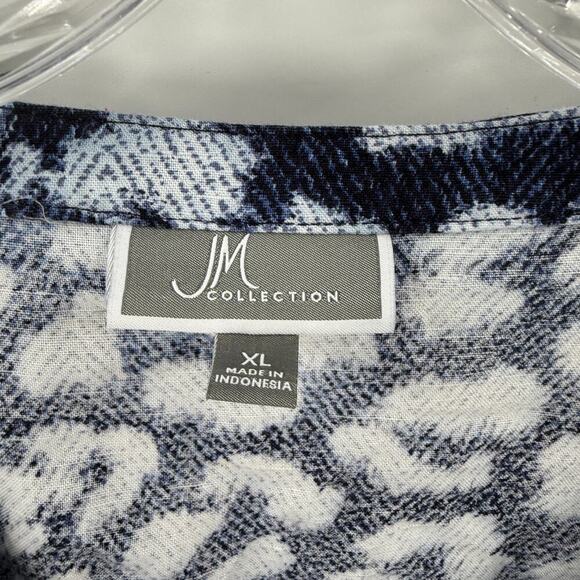 JM Collection Blue Leopard Linen Blend Button Up Blouse Women's Size XL - Picture 4 of 8